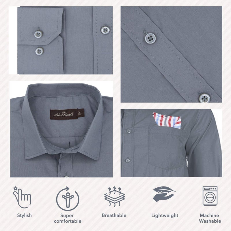 Alberto Danelli's Boys Long Sleeve Dress Shirt with Matching Tie and Handkerchief, 14/16, Ash - Image 4